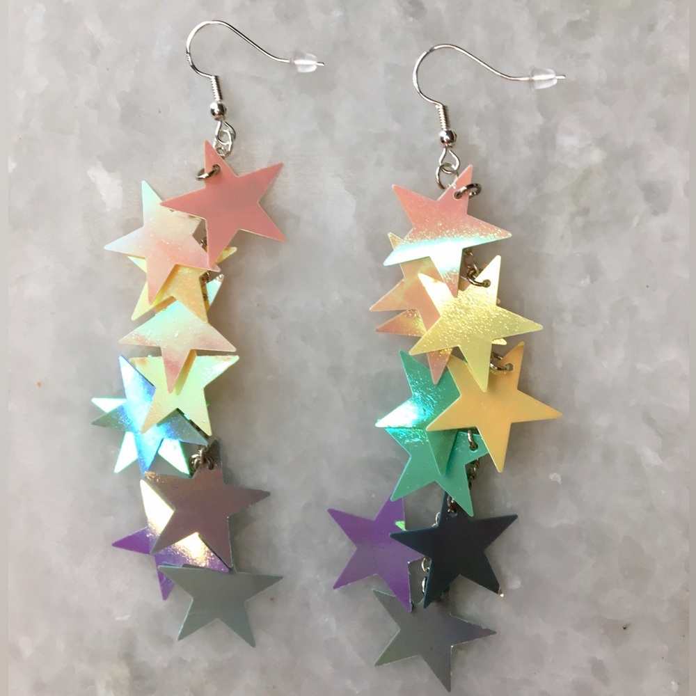 Multicolor Star Dangle Earrings - Picture 4 of 15